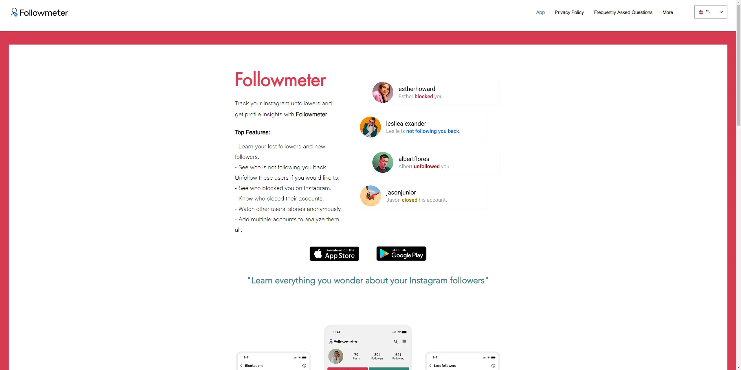 homepage of FOllowmeter.